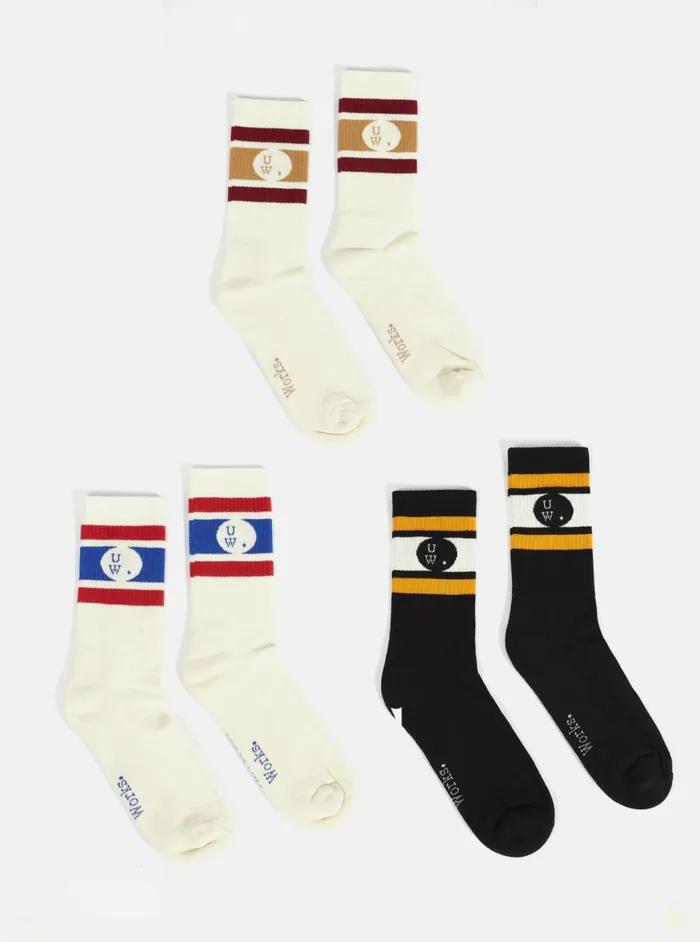 3 Pack Sport Sock In EcruBlack Cotton Men Universal Works Socks