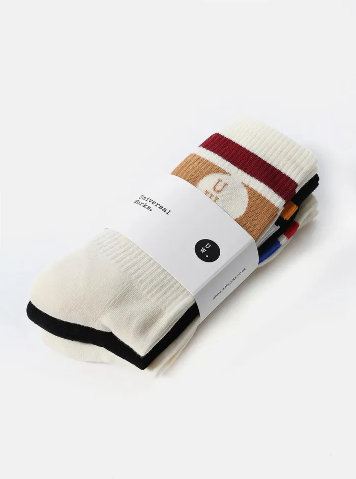 3 Pack Sport Sock In EcruBlack Cotton Men Universal Works Socks