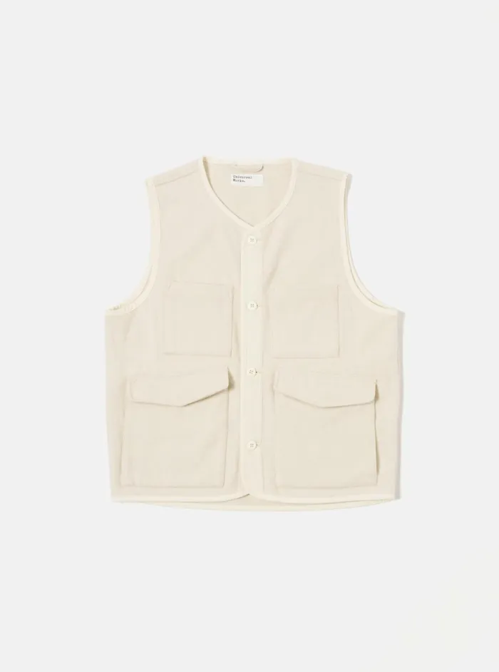 4 Pocket Gilet In Ecru Marl Mowbray Men Universal Works Waistcoats and Gilets