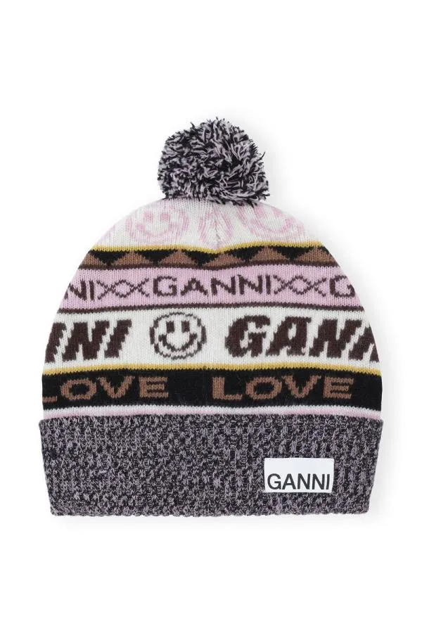 Accessories GANNI Hats Graphic Wool Beanie Petrified Oak