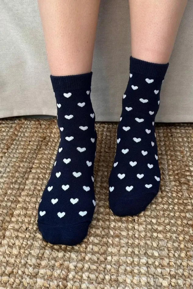 Accessories Navy Blue Socks White Hearts Brandy Melville SOCKS