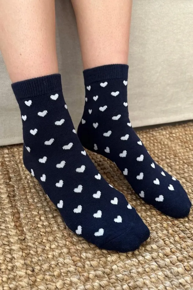 Accessories Navy Blue Socks White Hearts Brandy Melville SOCKS