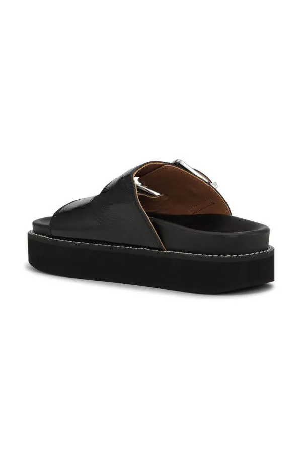 AccessoriesShoes GANNI Flats Wide Welt Chunky Buckle Flat Sandals Black