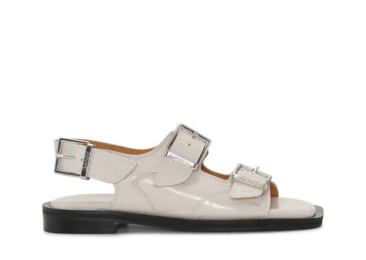 AccessoriesShoes GANNI Sandals White Embroidered Western Sandals Egret