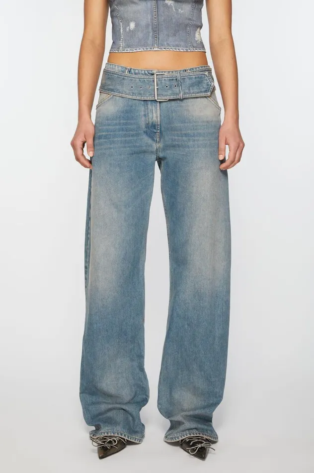Acne Studios Belted Jeans 8211 Relaxed Fit Mid Blue Women Jeans