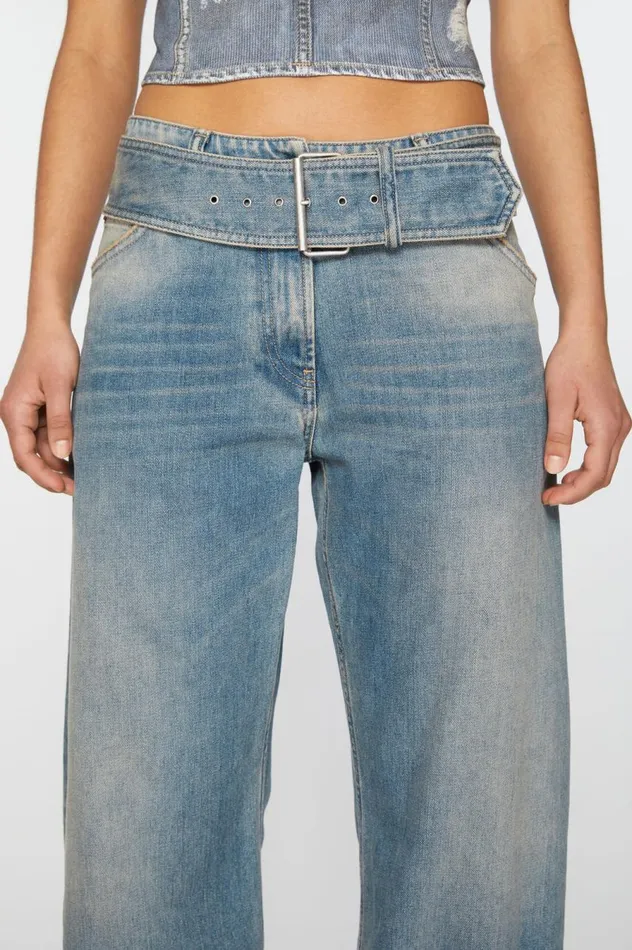 Acne Studios Belted Jeans 8211 Relaxed Fit Mid Blue Women Jeans