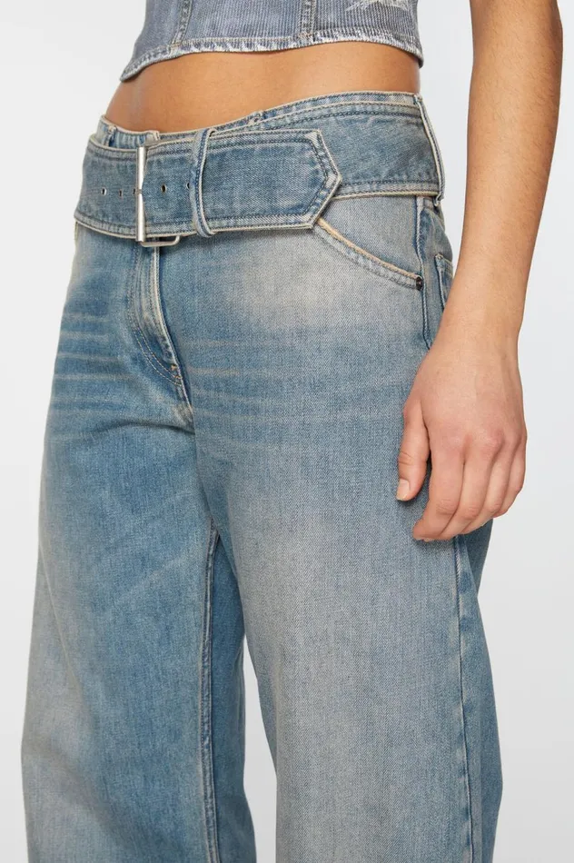 Acne Studios Belted Jeans 8211 Relaxed Fit Mid Blue Women Jeans