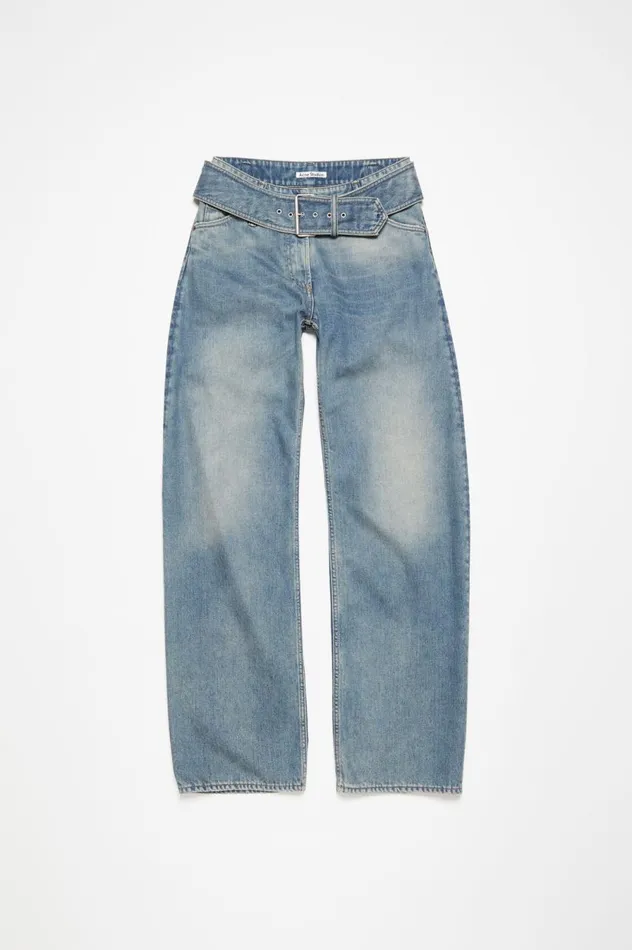 Acne Studios Belted Jeans 8211 Relaxed Fit Mid Blue Women Jeans