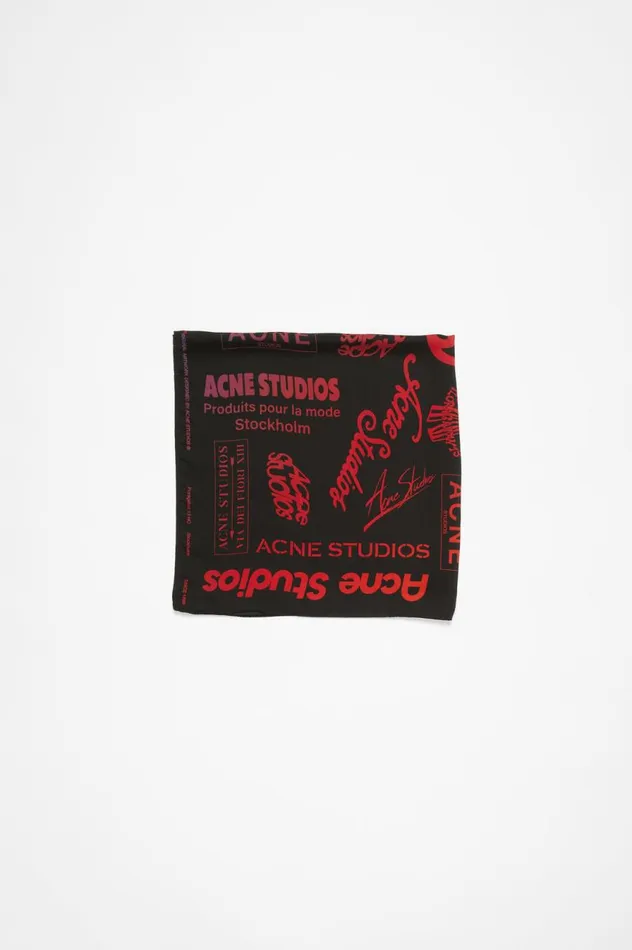 Acne Studios Brand Logo Silk Scarf Black Women Scarves