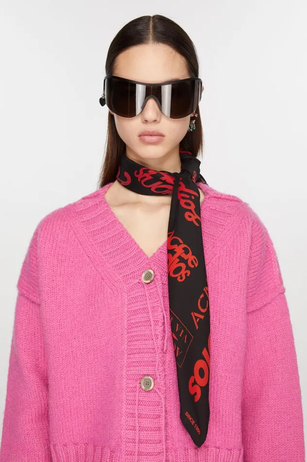 Acne Studios Brand Logo Silk Scarf Black Women Scarves