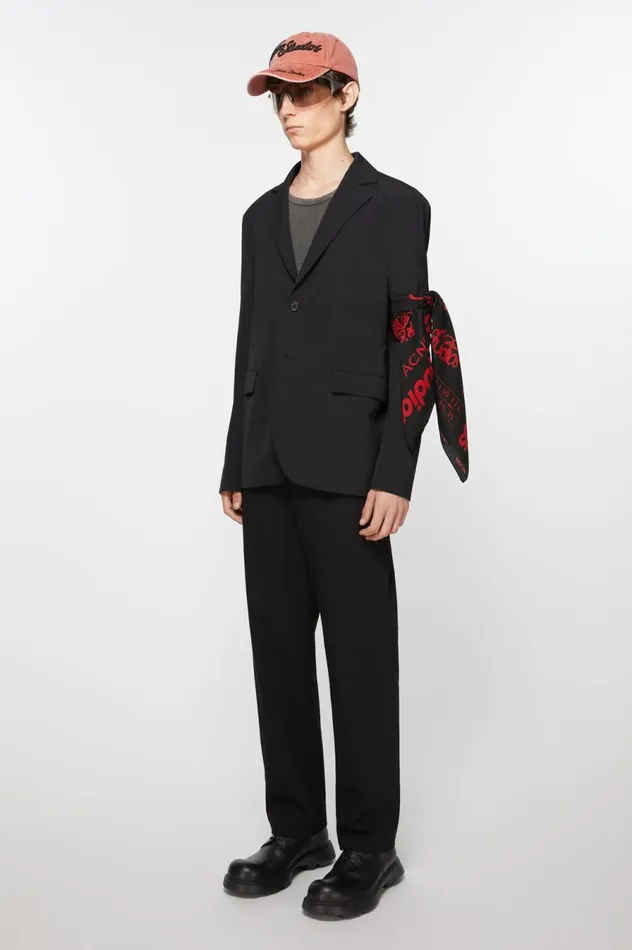 Acne Studios Brand Logo Silk Scarf Black Women Scarves