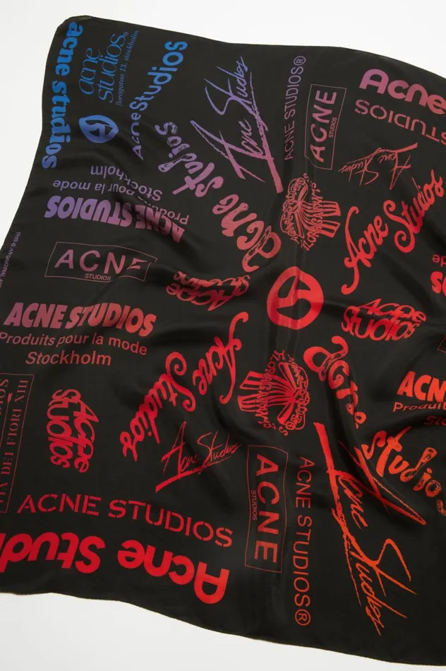 Acne Studios Brand Logo Silk Scarf Black Women Scarves