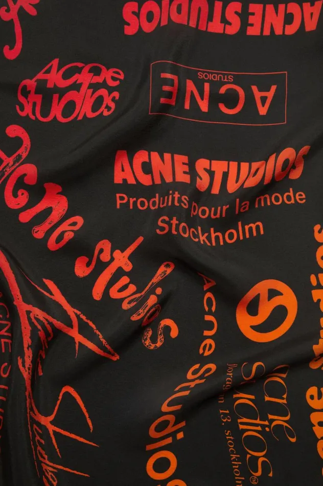 Acne Studios Brand Logo Silk Scarf Black Women Scarves