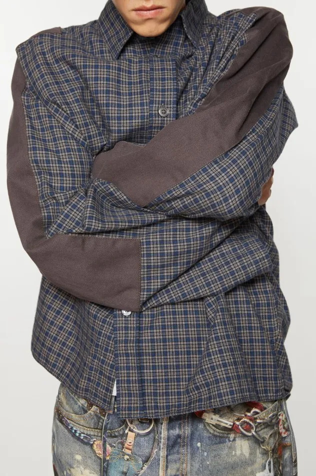 Acne Studios Check Buttonup Shirt Blacknavy Men Shirts