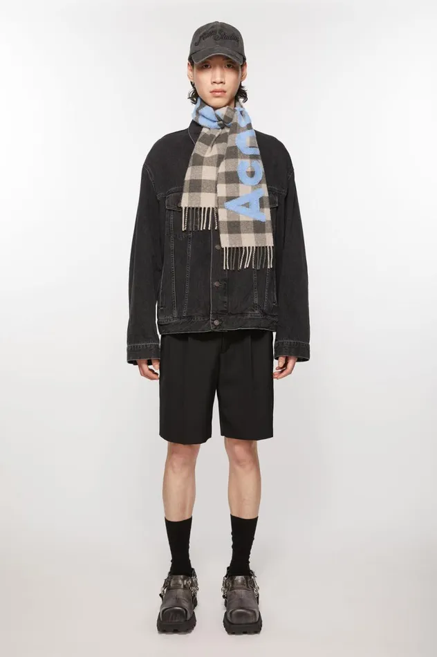 Acne Studios Check Logo Scarf 8211 Narrow Brownblue Men Scarves