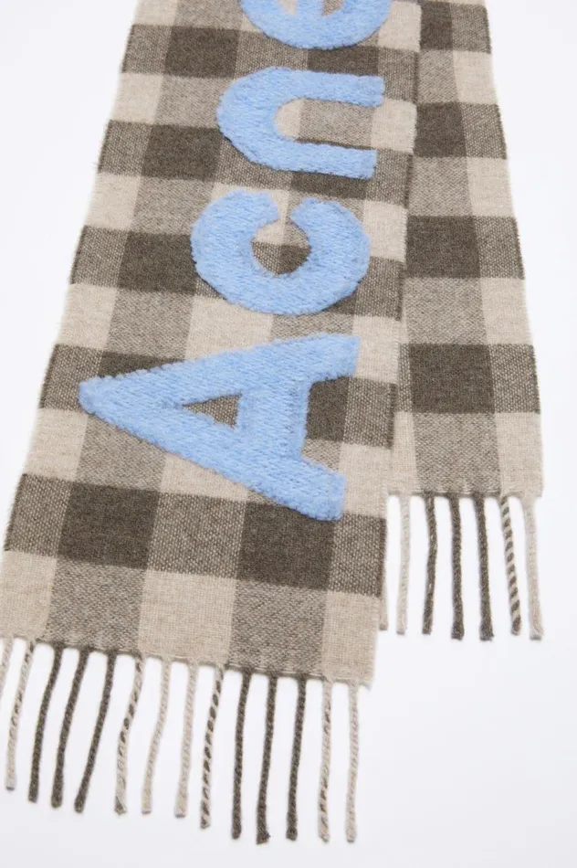 Acne Studios Check Logo Scarf 8211 Narrow Brownblue Men Scarves