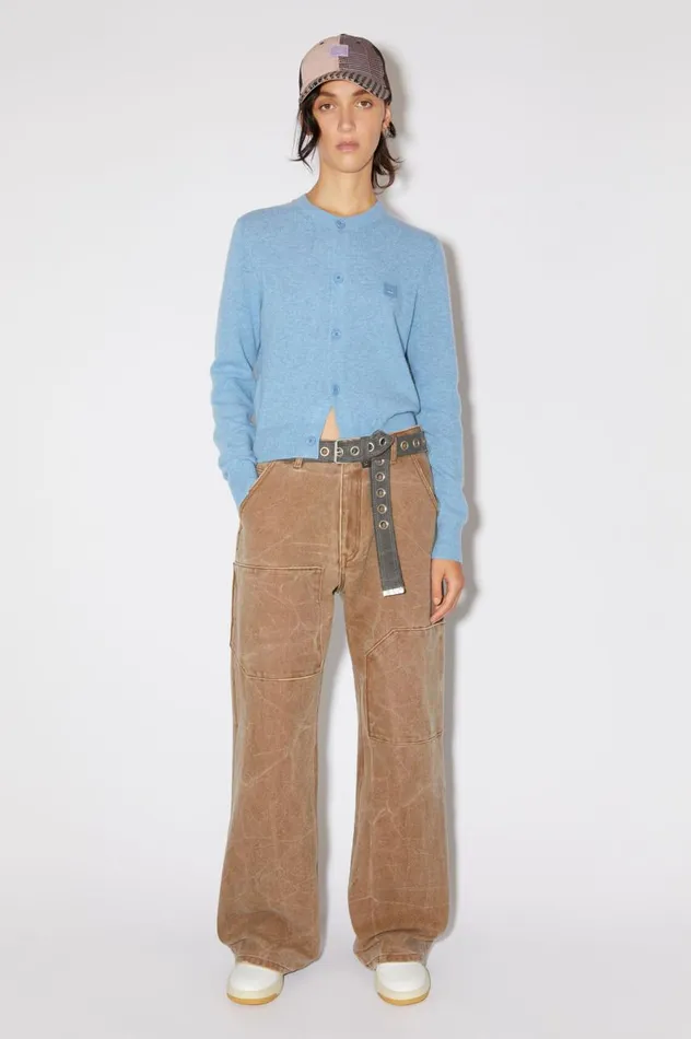 Acne Studios Crew Neck Cardigan Steel Blue Melange Women Knitwear