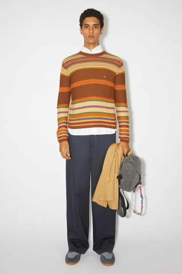Acne Studios Crew Neck Knit Jumper Cinnamon Brownmulti Men Knitwear