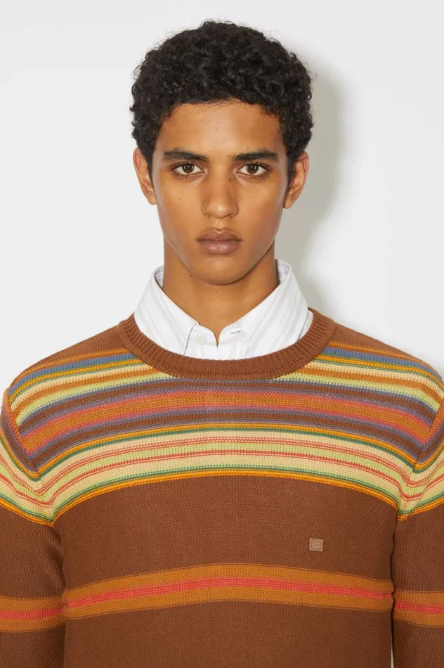 Acne Studios Crew Neck Knit Jumper Cinnamon Brownmulti Men Knitwear