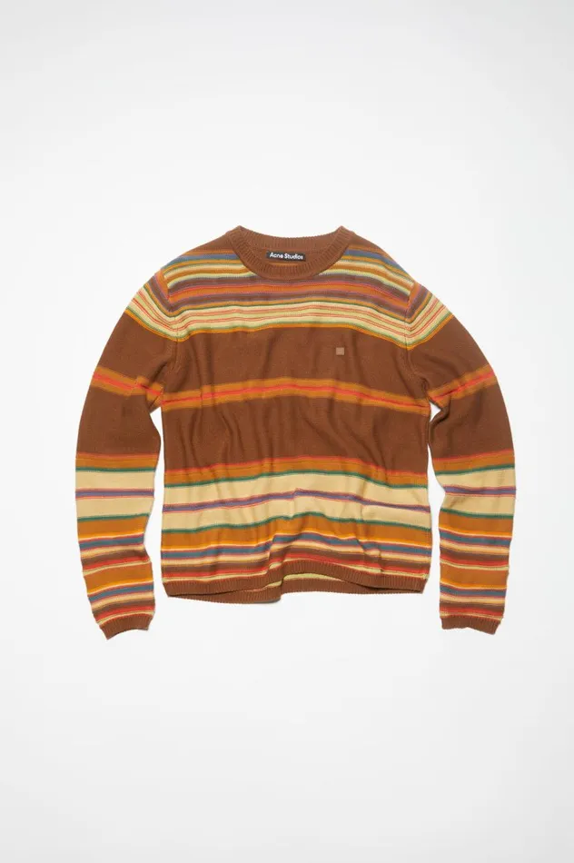 Acne Studios Crew Neck Knit Jumper Cinnamon Brownmulti Men Knitwear