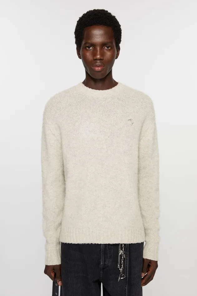 Acne Studios Crew Neck Wool Jumper Light Grey Melange Men Knitwear