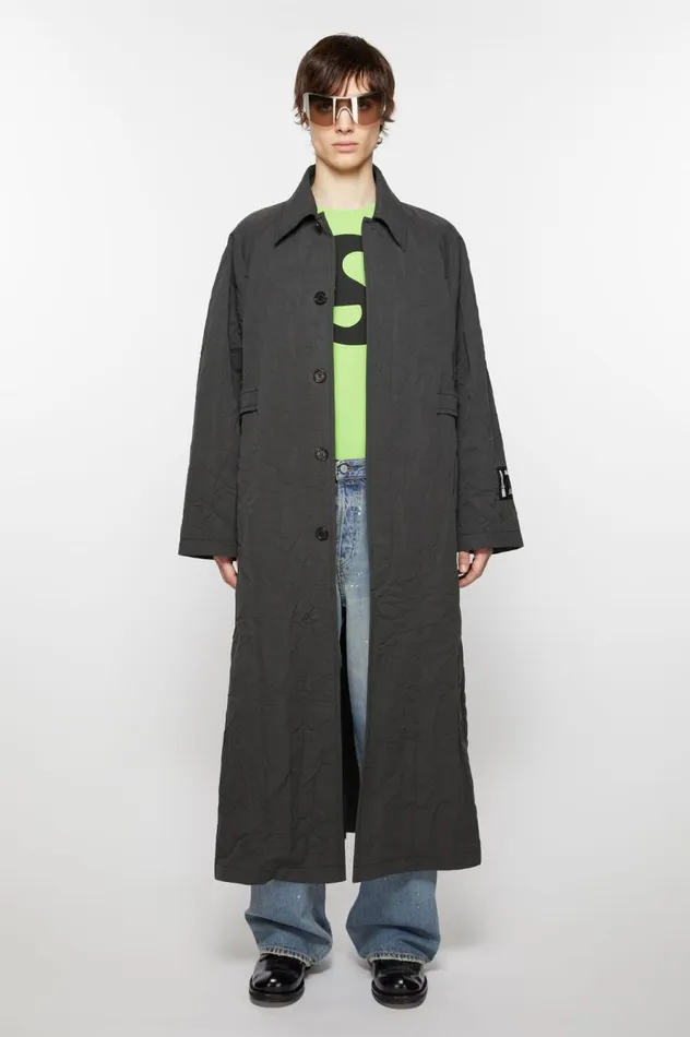 Acne Studios Crinkled Trench Coat Dark Grey Men Outerwear