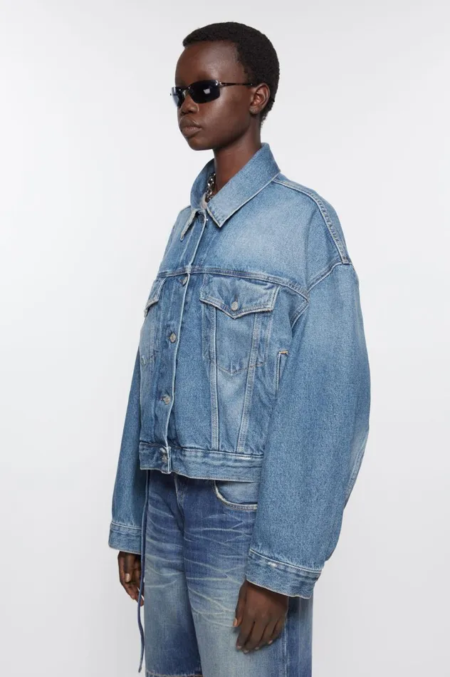 Acne Studios Denim Jacket 8211 Relaxed Cropped Fit Mid Blue Women Outerwear