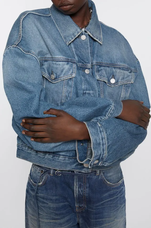 Acne Studios Denim Jacket 8211 Relaxed Cropped Fit Mid Blue Women Outerwear