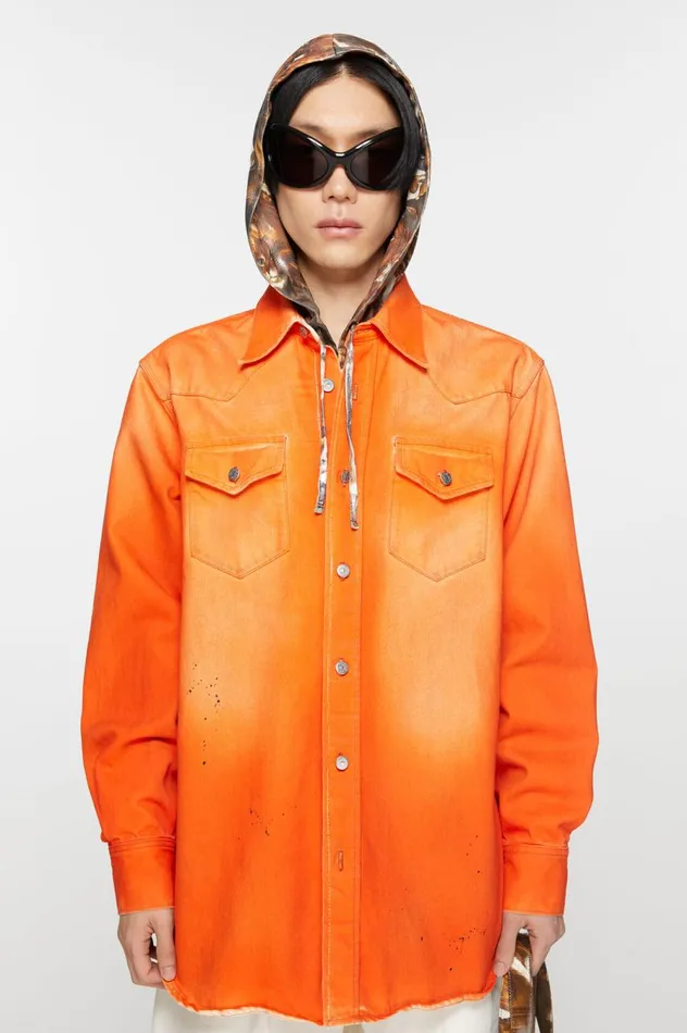 Acne Studios Denim Shirt 8211 Relaxed Fit Neon Orange Men Shirts
