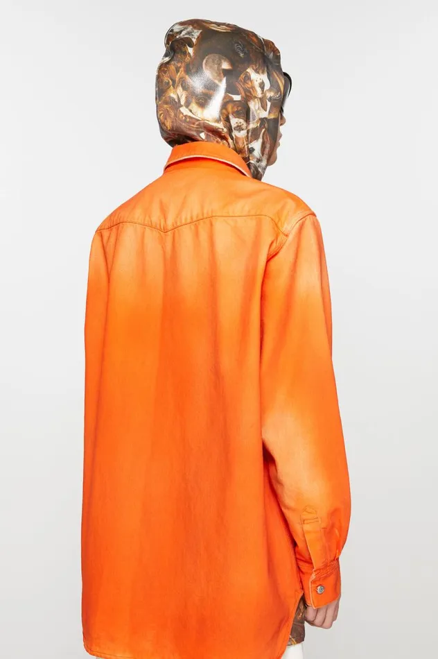 Acne Studios Denim Shirt 8211 Relaxed Fit Neon Orange Men Shirts