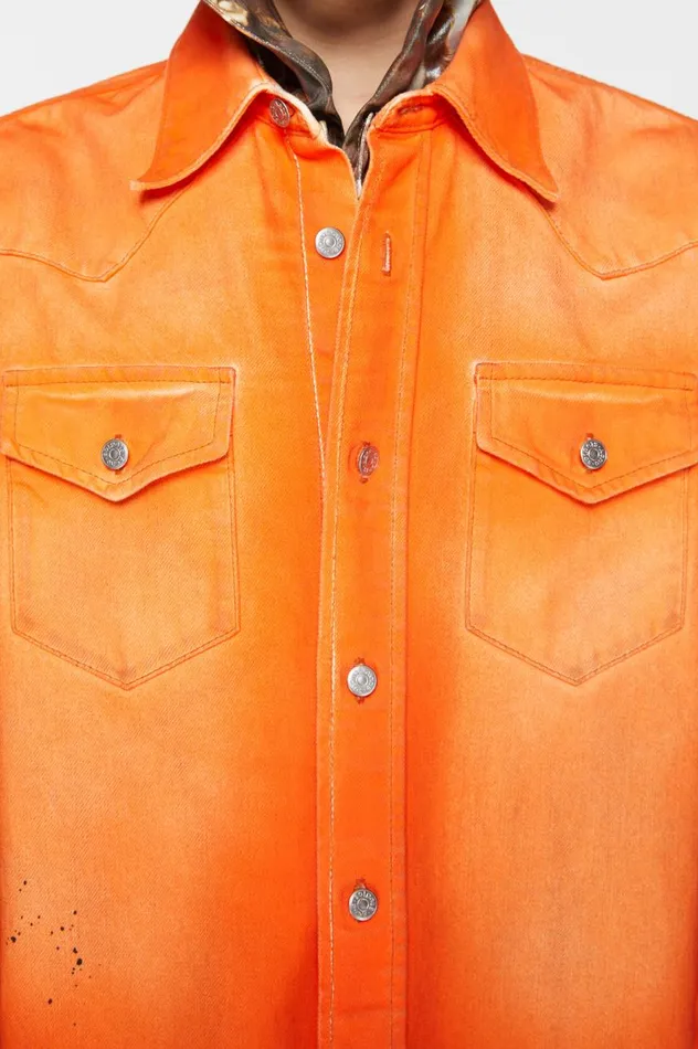 Acne Studios Denim Shirt 8211 Relaxed Fit Neon Orange Men Shirts