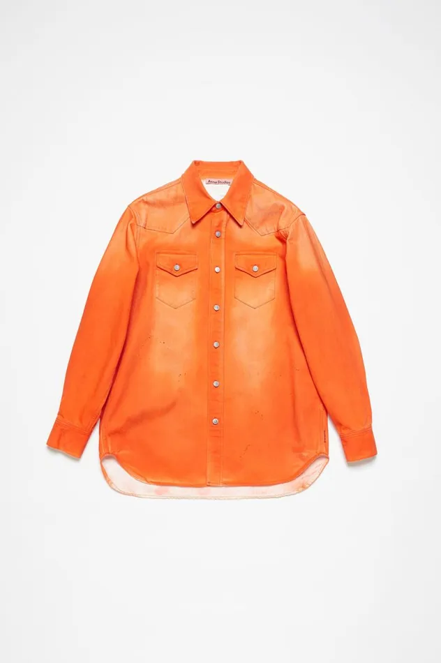 Acne Studios Denim Shirt 8211 Relaxed Fit Neon Orange Men Shirts