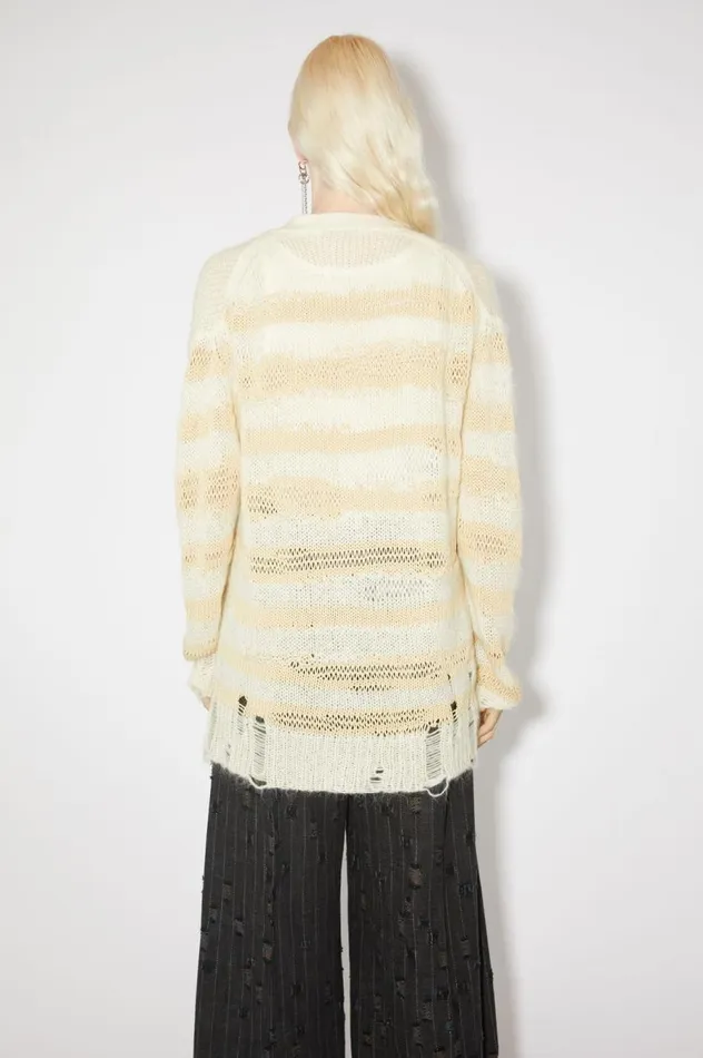 Acne Studios Distressed Stripe Cardigan Off Whiteecru Women Knitwear