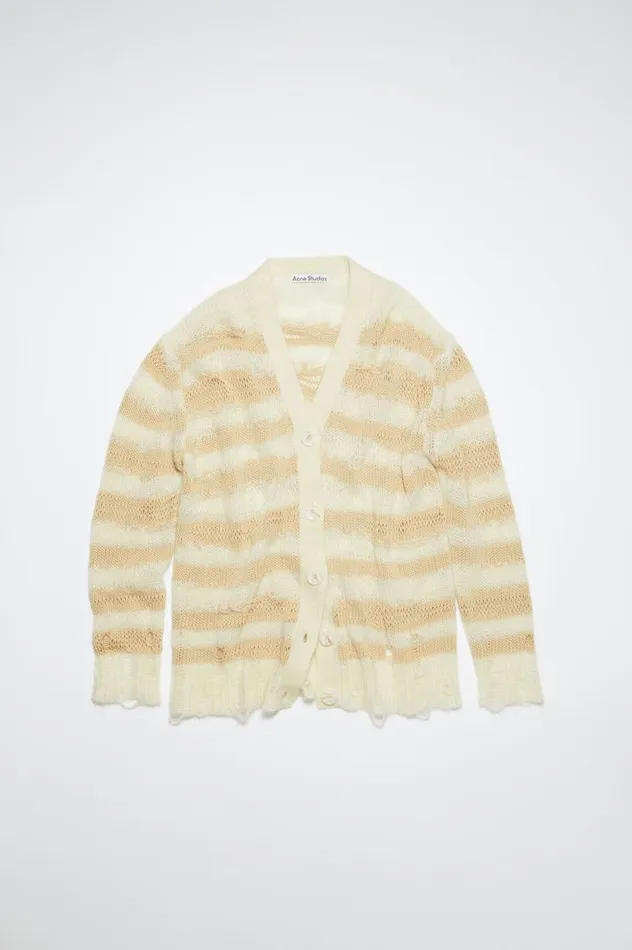 Acne Studios Distressed Stripe Cardigan Off Whiteecru Women Knitwear
