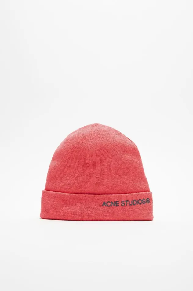 Acne Studios Embroidered Logo Beanie Fluo Pink Women Hats