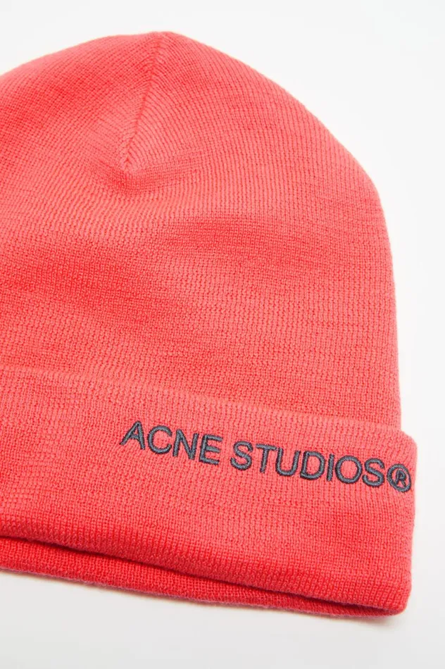 Acne Studios Embroidered Logo Beanie Fluo Pink Women Hats