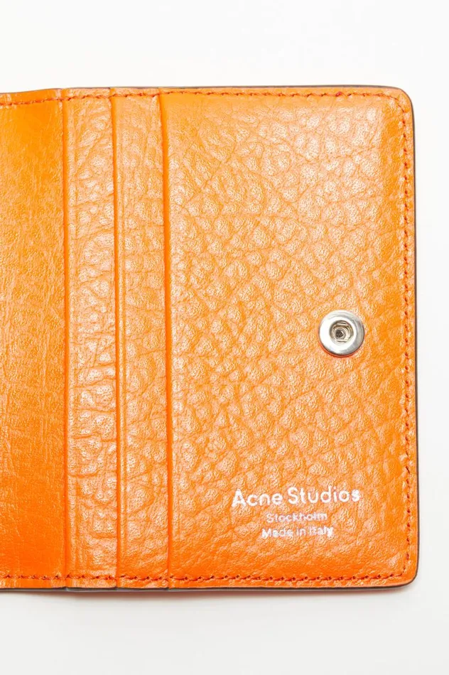 Acne Studios Folded Leather Wallet Bright Orange Women Small Leather Goods