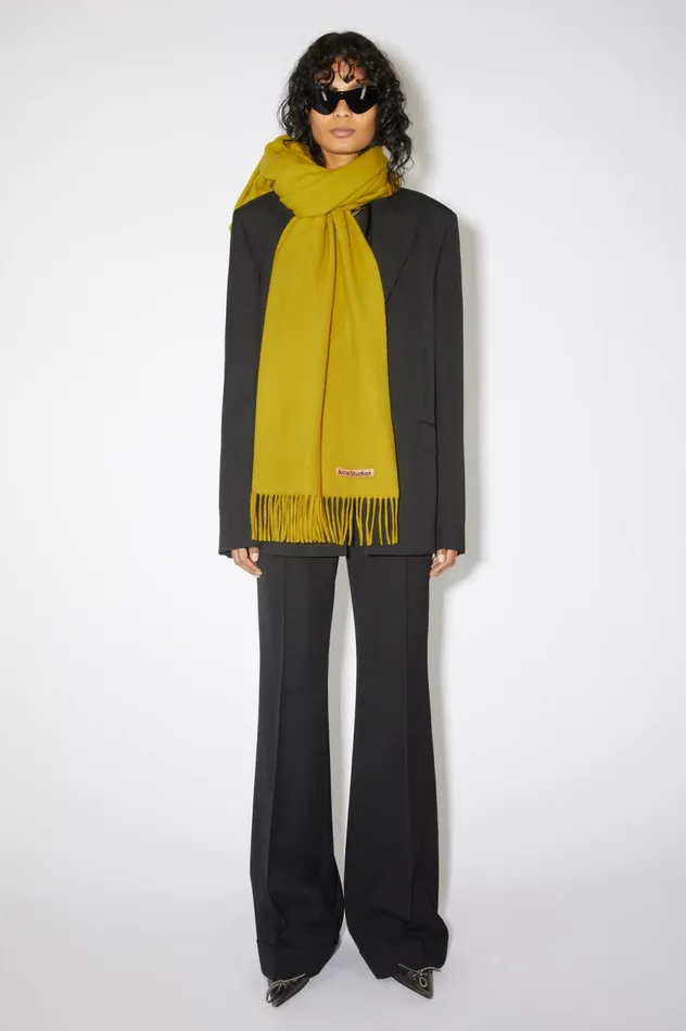 Acne Studios Fringe Wool Scarf 8211 Oversized Acid Yellow Men Scarves