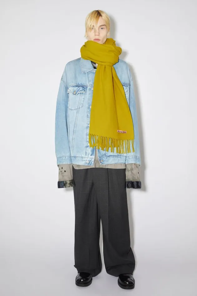 Acne Studios Fringe Wool Scarf 8211 Oversized Acid Yellow Men Scarves