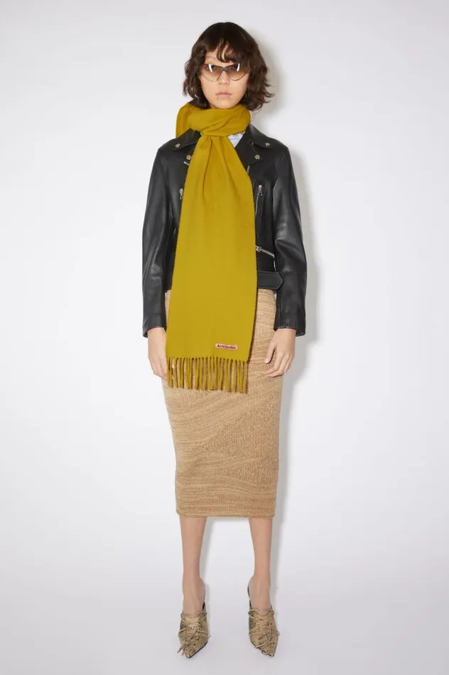 Acne Studios Fringe Wool Scarf 8211 Skinny Acid Yellow Men Scarves