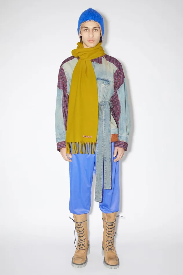 Acne Studios Fringe Wool Scarf 8211 Skinny Acid Yellow Men Scarves