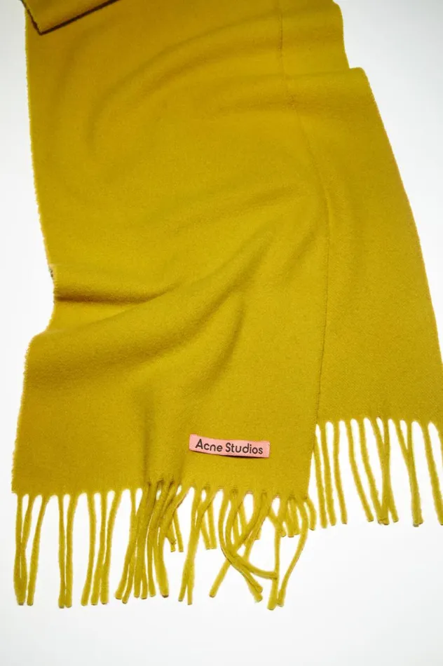 Acne Studios Fringe Wool Scarf 8211 Skinny Acid Yellow Men Scarves