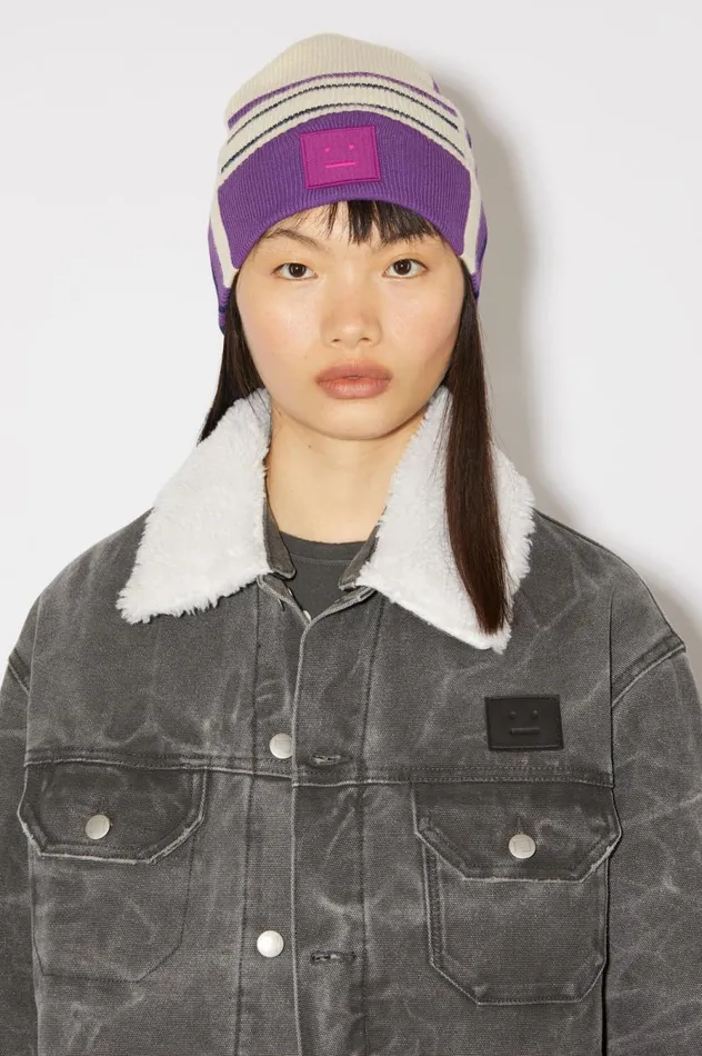 Acne Studios Large Face Patch Beanie Oatmeal Melange Men Hats