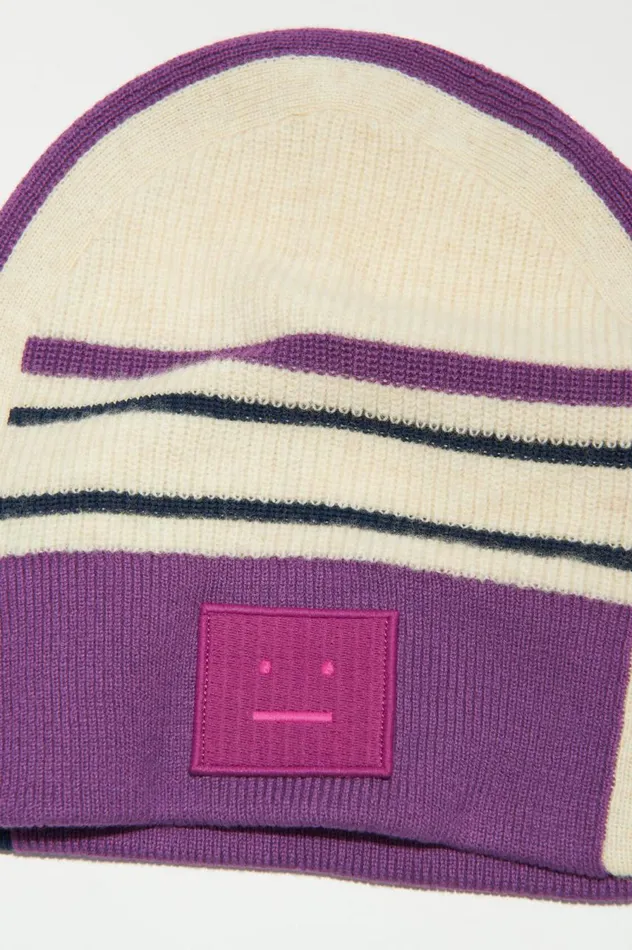 Acne Studios Large Face Patch Beanie Oatmeal Melange Men Hats