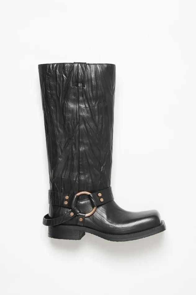 Acne Studios Leather Buckle Boots Anthracite Grey Women Shoes