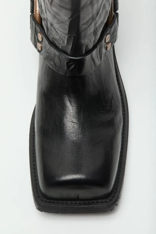 Acne Studios Leather Buckle Boots Anthracite Grey Women Shoes