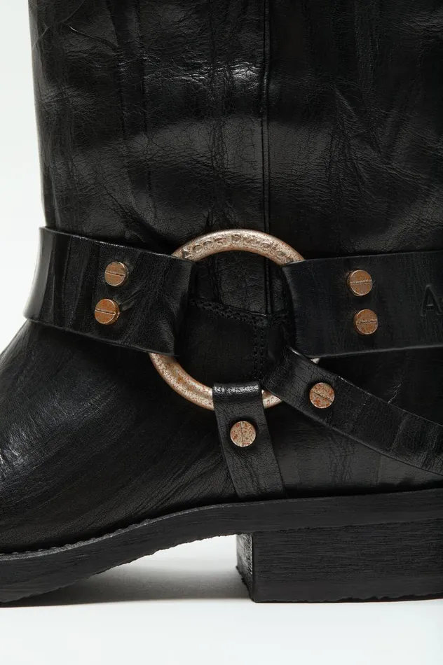 Acne Studios Leather Buckle Boots Anthracite Grey Women Shoes