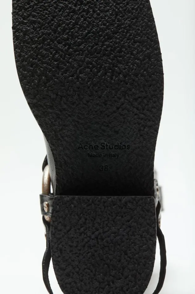 Acne Studios Leather Buckle Boots Anthracite Grey Women Shoes