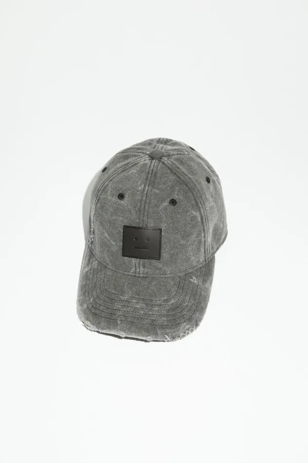 Acne Studios Leather Face Patch Cap Carbon Grey Men Hats