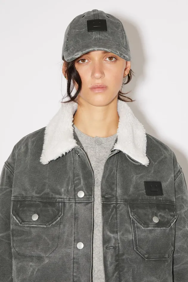 Acne Studios Leather Face Patch Cap Carbon Grey Men Hats